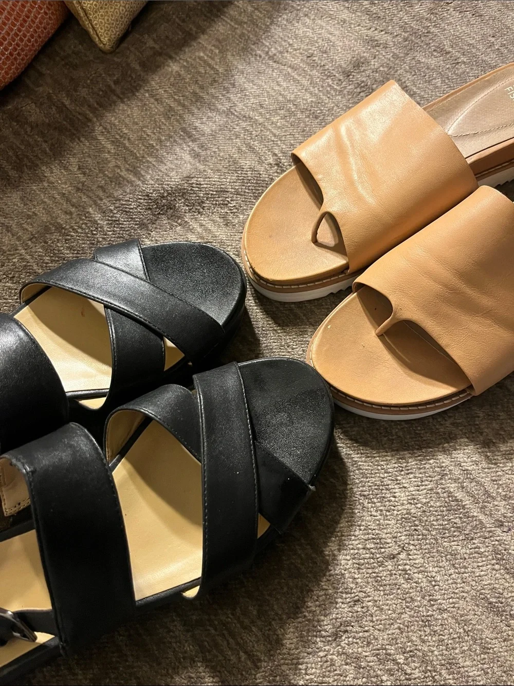 Bundle alert! Naturalizer Black Sandals & Eileen Fisher Tan Slide Sandals